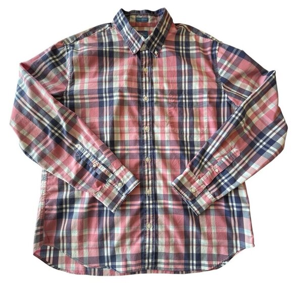 J. Crew Shirt Mens XL Slim Fit Untucked Button Down Plaid Shirt Blue Pink Preppy - Picture 8 of 14